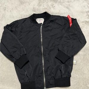 Minime Kids Black Bomber Jacket with Red Accents